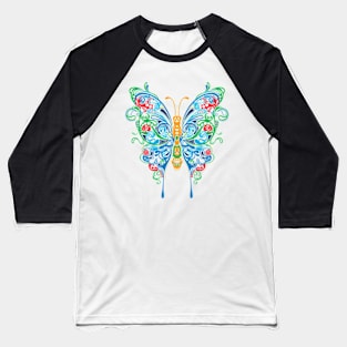 Blue-Green Butterfly Baseball T-Shirt